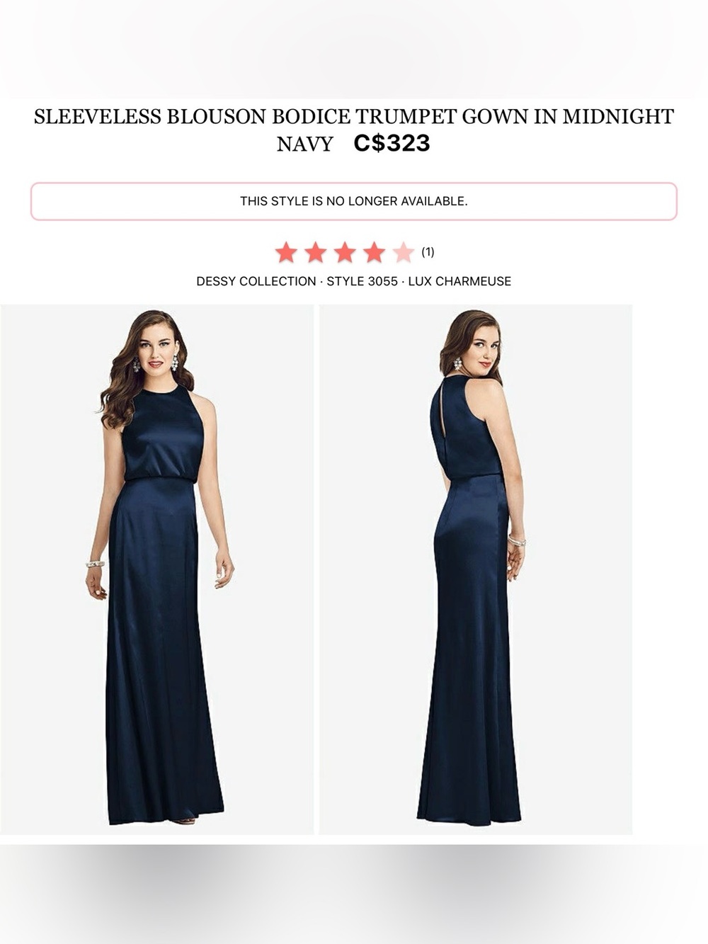 Dessy Collection Midnight Navy Sleeveless Blouson Maxi Gown